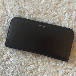 Saint Laurent Black Logo Zip Around Wallet